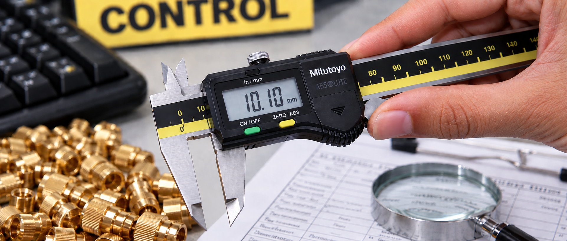 Precision quality control inspection of brass components at Jupiter Brass Industries